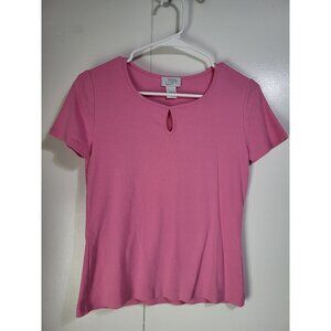 Ann Taylor LOFT Y2K Keyhole Short Sleeve T Shirt Pink Barbie SZ M